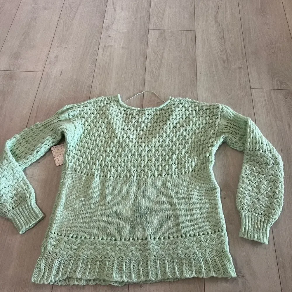 Free People Sweater top open knit size M mint green